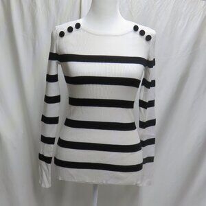 INC. Long Sleeve Black & White Sweater w/Black Velvet Buttons